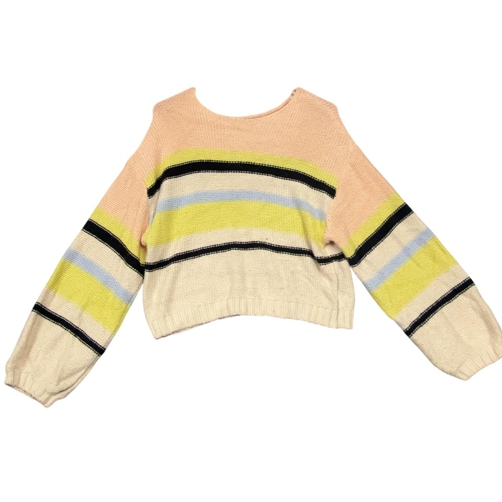Billabong‎ Sweater Womens Large Multicolor Striped Boat Neck Balloon Sleeve Knit